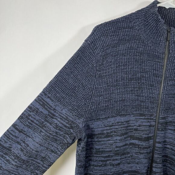Kenneth Cole Full Zip Cardigan Sweater Mens Large Navy Heathered Chunky Knit - Picture 6 of 13